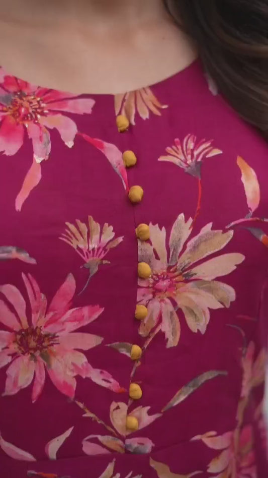 Elegant Wine Berry Printed Long Kurti with Dupatta – Stylish & Comfortable