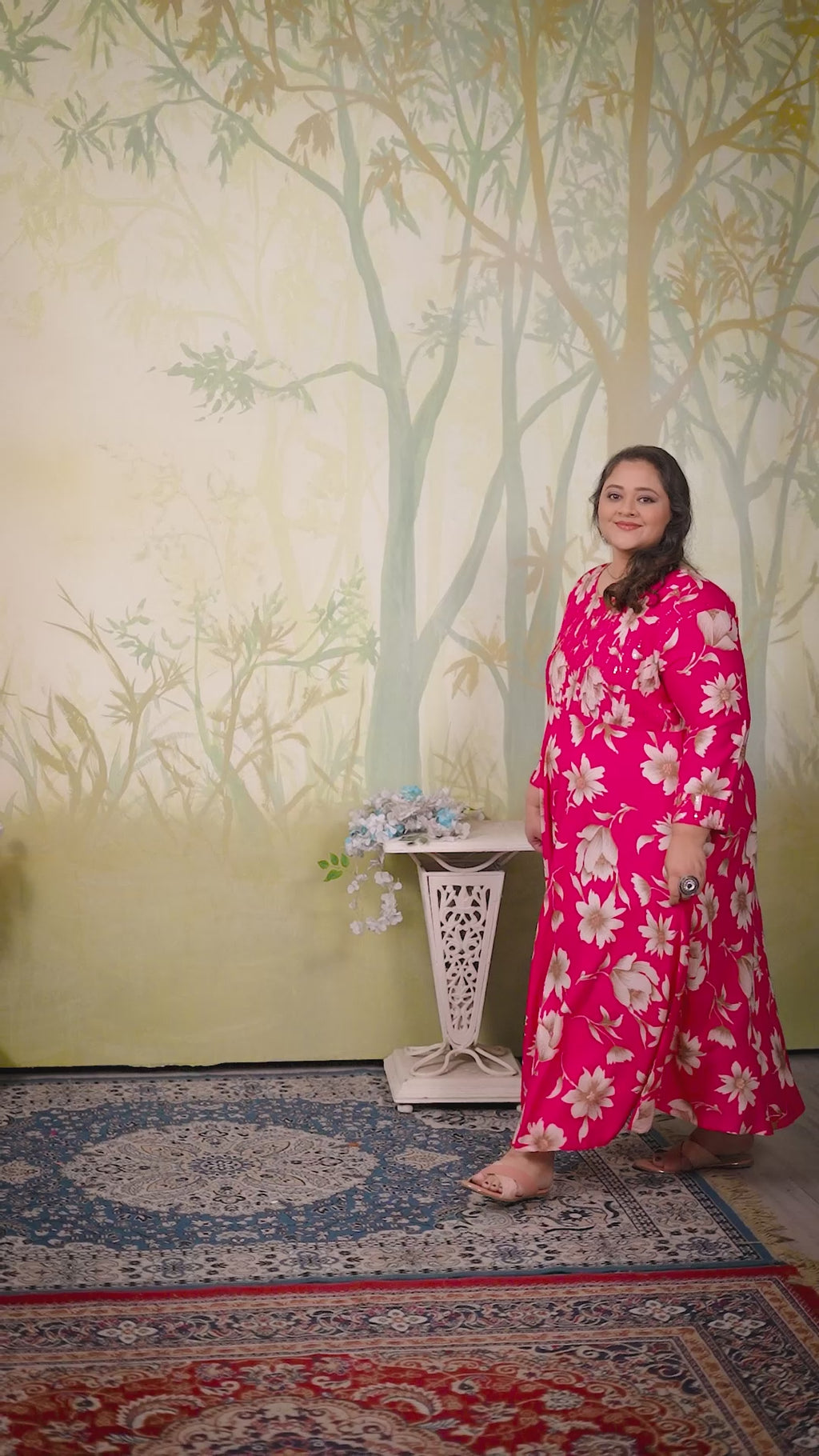 Plus Size Pink Floral Maxi Gown – Elegant Long Dress for Women