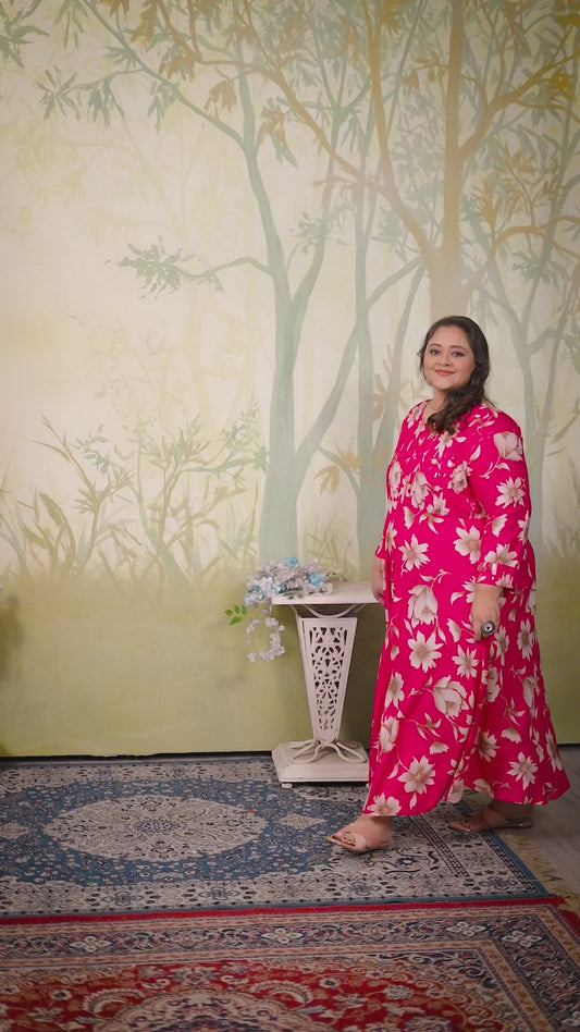 Plus Size Pink Floral Maxi Gown – Elegant Long Dress for Women
