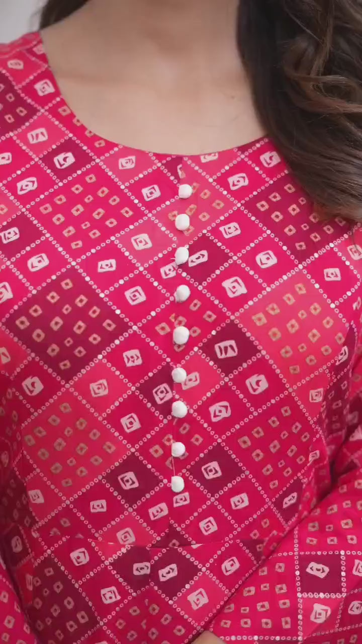 Pink Bandhani Printed Long Kurti with Dupatta – Ethnic & Elegant Look