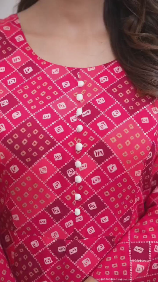 Pink Bandhani Printed Long Kurti with Dupatta – Ethnic & Elegant Look