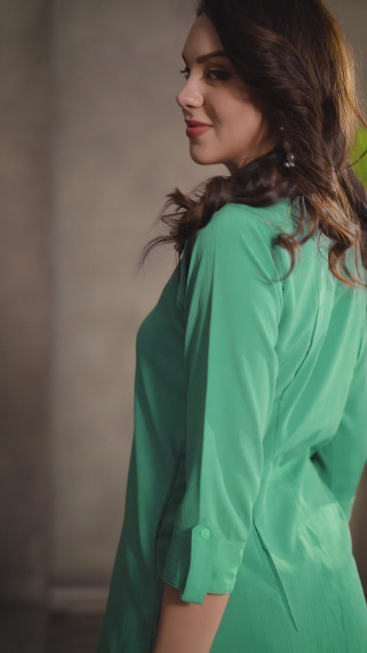 Cyan Green Cotton Shirt for Women – Formal Office Wear & Business Attire